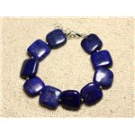 Bracelet Argent 925 et Pierre - Lapis Lazuli Carrés 14mm 