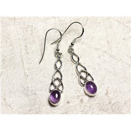 BO241 - 925 Sterling Silver and Amethyst Stone Celtic Knot Earrings 36mm 