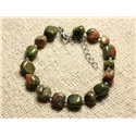 Bracelet Argent 925 et Pierre semi précieuse - Unakite Nuggets 8mm 