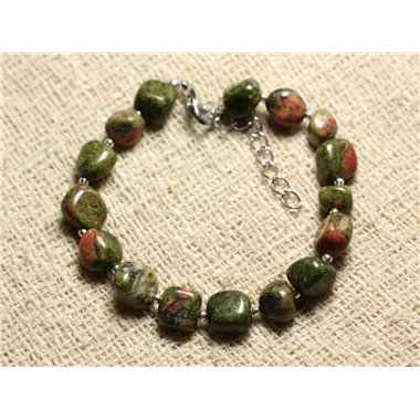 Bracelet Argent 925 et Pierre semi précieuse - Unakite Nuggets 8mm 