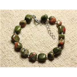 Bracciale Argento 925 e pietra semipreziosa - Unakite Nuggets 8mm 