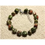 Bracelet Argent 925 et Pierre semi précieuse - Unakite Nuggets 8mm 