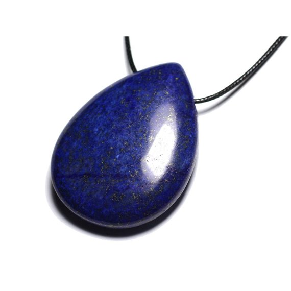 Collier Pendentif Pierre Lapis Lazuli grande goutte 60mm Bleu nuit doré