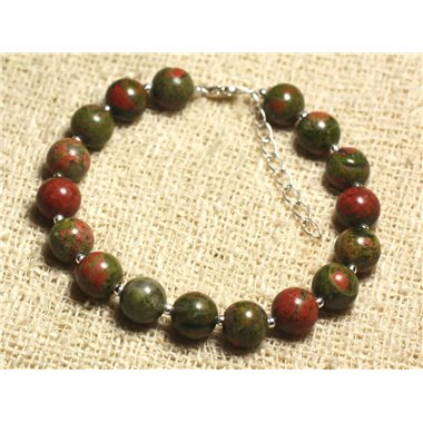 Bracelet Argent 925 et Pierre semi précieuse - Unakite 8mm