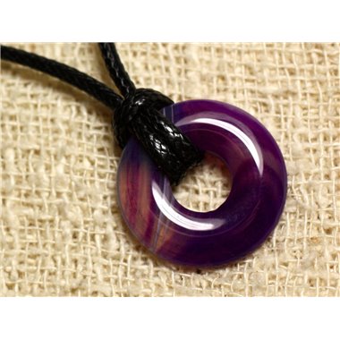 Collier Pendentif en Pierre - Agate Violette Donut 20mm 