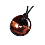 Collier Pendentif Pierre - Oeil Tigre Rouge Taureau Rond Cercle Donut Pi 30mm Rouge Bordeaux