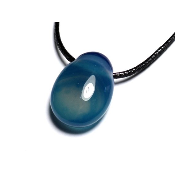 Collier Pendentif Pierre - Agate Bleue Goutte 25mm