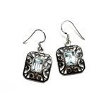 BO238 - Boucles d'Oreilles Argent 925 et Pierre - Rectangles Filigranes Arabesques 18mm Topaze Bleue 