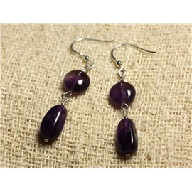 Boucles d'Oreilles Argent 925 - Améthyste Palets 10mm  Boucles d'Oreilles Argent 925 - Améthyste Palets 10mm