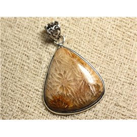 N4 - 925 Silver Pendant and Stone - Fossil Coral Drop 36x32mm 