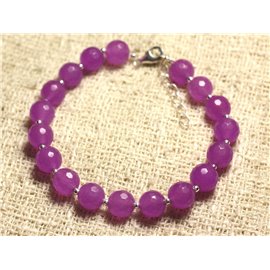 Bracelet 925 Silver and Stone - Jade Pink Fuchsia Violet Faceted 8mm 
