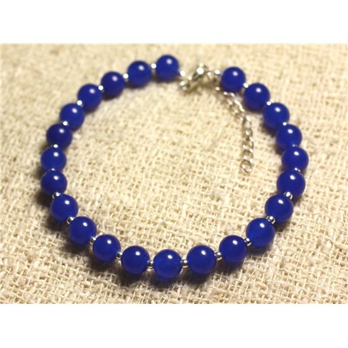 Bracelet Argent 925 et Pierre - Jade Bleue 6mm 