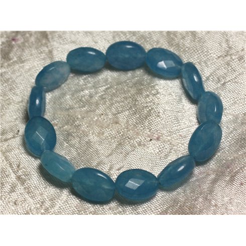 Bracelet Pierre semi précieuse - Jade Bleue Ovales Facettés 14x10mm 