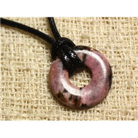 Stone Pendant Necklace - Rhodonite Donut 20mm 