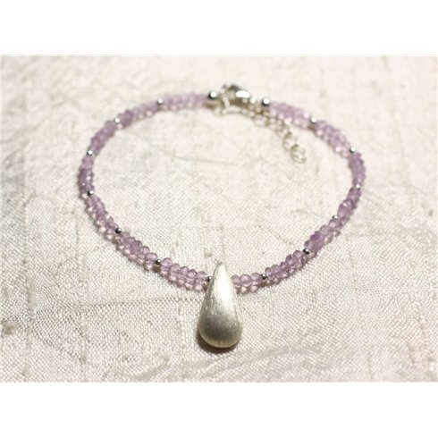 Bracelet Argent 925 et Pierre - Améthyste Brésil rondelles facettées 3mm