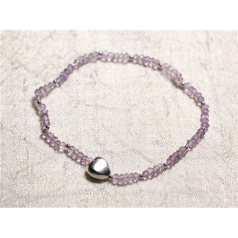Bracelet Argent 925 et Pierre - Améthyste Brésil rondelles facettées 3mm 