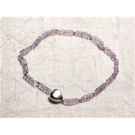 Bracelet Argent 925 et Pierre - Améthyste Brésil rondelles facettées 3mm 