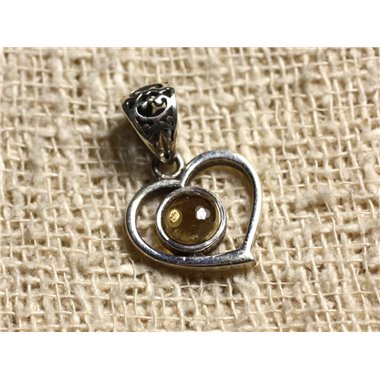 Pendentif Argent 925 et Pierre - Citrine 6mm Coeur 16mm 