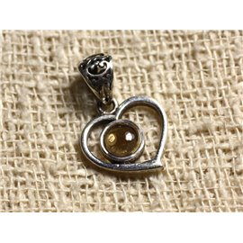925 Silver Pendant and Stone - Citrine 6mm Heart 16mm 