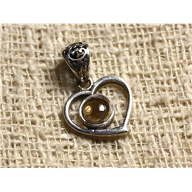 925 zilveren hanger en steen - Citrien 6 mm hart 16 mm 