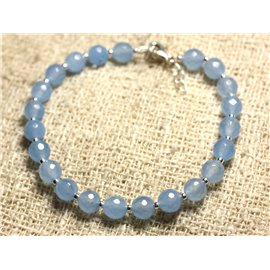 Bracciale in Argento 925 e Pietra - Giada Blu Sfaccettata 6mm 