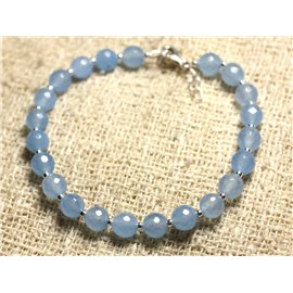 Bracelet 925 Silver and Stone - Faceted Blue Jade 6mm 