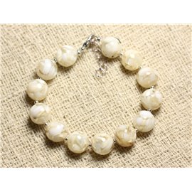 Bracelet Silver 925 Mother of Pearl and Resin 10mm Cream White 