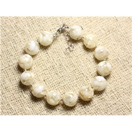 Pulsera Plata 925 Nácar y Resina 10mm Blanco Crema 