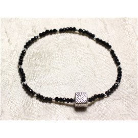 Armband 925 Silber und Stein - Schwarze facettierte Spinellscheiben 3x2mm 