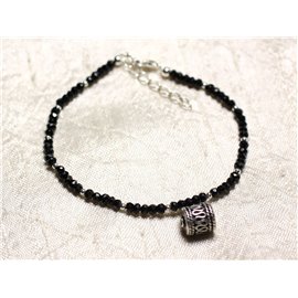 Bracelet Argent 925 et Pierre - Spinelle noir rondelles facettées 3x2mm  Bracelet Argent 925 et Pierre - Spinelle noir rondelles facettées 3x2mm