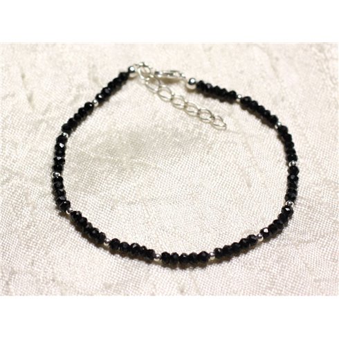 Bracelet Argent 925 et Pierre - Spinelle noir rondelles facettées 3x2mm
