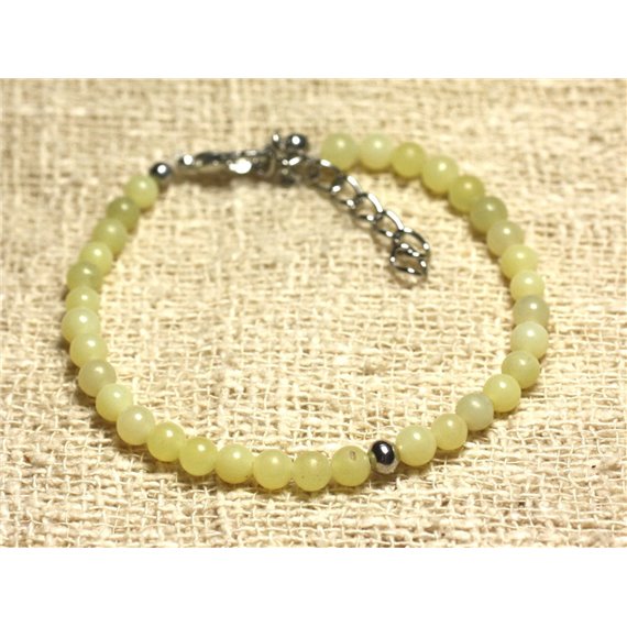 Bracelet Argent 925 et Pierre semi précieuse Jade Citron 4mm 