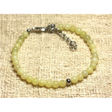 Bracelet Argent 925 et Pierre semi précieuse Jade Citron 4mm 