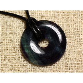 Stone Pendant Necklace - Fluorite Donut 30mm