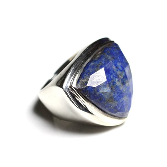 N347 - Bague Argent 925 et Pierre - Lapis Lazuli Facetté Triangle 21mm