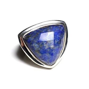 N347 - Bague Argent 925 et Pierre - Lapis Lazuli Facetté Triangle 21mm