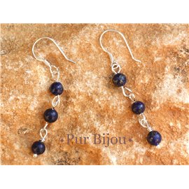 Boucles d'Oreilles Argent 925 et Pierre - Lapis Lazuli 4mm