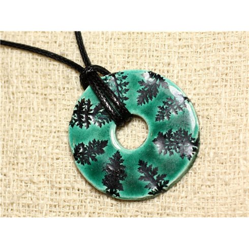 Collier Pendentif Céramique Empreinte Feuilles Donut 38mm 