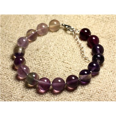 Bracelet Argent 925 et Pierre semi précieuse - Fluorite Violette 10mm 