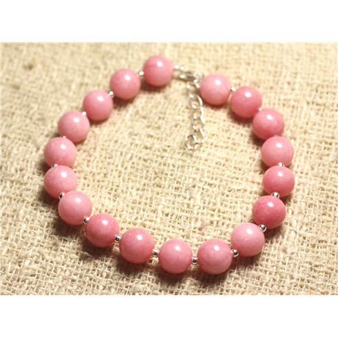Bracelet Argent 925 et Pierre - Jade Rose 8mm