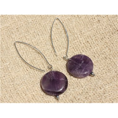 Boucles d'Oreilles Argent 925 - Améthyste Palets 20mm 