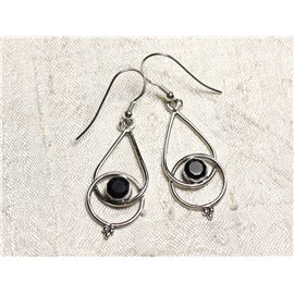 BO205 - Earrings 925 Silver and Black Onyx Stone Drops 36mm 