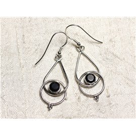 BO205 - Pendientes Plata 925 y Gotas de Piedra Ónix Negro 36mm 