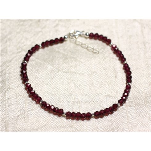 Bracelet Argent 925 et Pierre - Grenat Rhodolite rondelles facettées 3mm