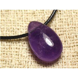 Stone Pendant Necklace - Amethyst Drop 25mm