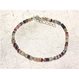 Bracciale Argento 925 e Pietra - Rondelle Sfaccettate Zaffiro Multicolore 3mm 