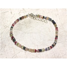 Bracelet 925 Silver and Stone - Multicolored Sapphire Faceted Rondelles 3mm 