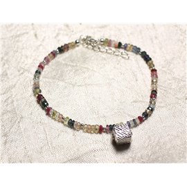 Bracelet Argent 925 et Pierre - Saphir Multicolore Rondelles Facettées 3mm  Bracelet Argent 925 et Pierre - Saphir Multicolore Rondelles Facettées 3mm