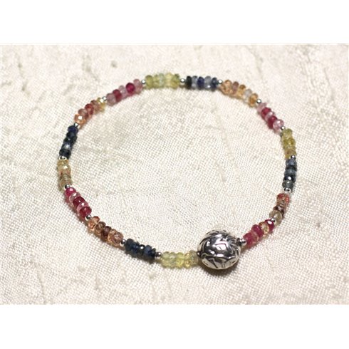 Bracelet Argent 925 et Pierre - Saphir Multicolore Rondelles Facettées 3mm