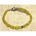 Bracelet Argent 925 et Pierre semi précieuse Jade Olive 4mm